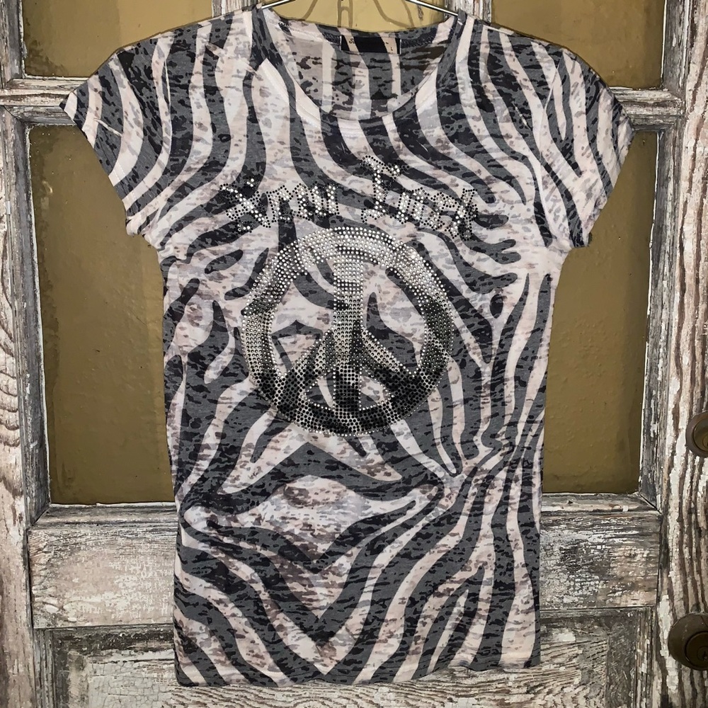 New York Peace Sign Zebra Bling Top